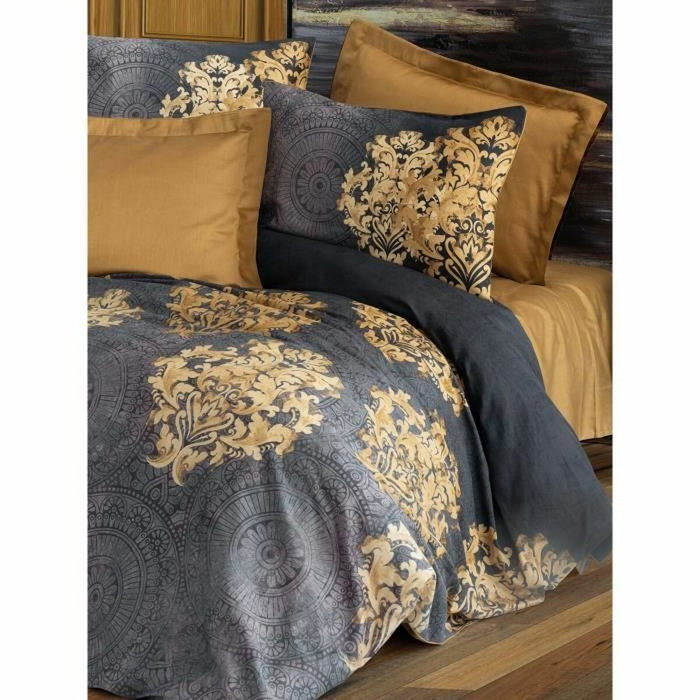 BigBuy Home Parure de lit Satin King Anthracite-Beige, 220 x 240 cm
