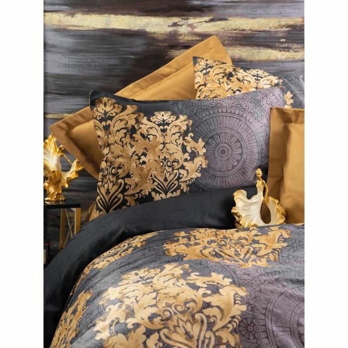 BigBuy Home Parure de lit Satin King Anthracite-Beige, 220 x 240 cm