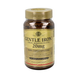 SOLGAR Hierro Gentle (Sans Constipation) 20 mg 180 Gélules - Complément Alimentaire Fer Bisglycinate