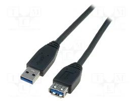 DIGITUS Câble USB 3.0 de 3m, USB A socle vers USB A prise, noir