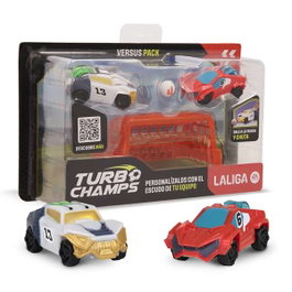 IMC Toys Coche Turbo Champs LaLiga Versus PK Soccer Pack de 2 avec ballon et buts 8x4x4 cm