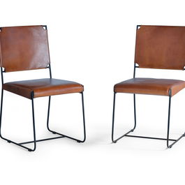 GINER Y COLOMER - Lot de 2 chaises design en cuir marron avec piètement en métal, pour salle à manger ou bureau
