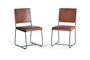 GINER Y COLOMER - Lot de 2 chaises design en cuir marron avec piètement en métal, pour salle à manger ou bureau