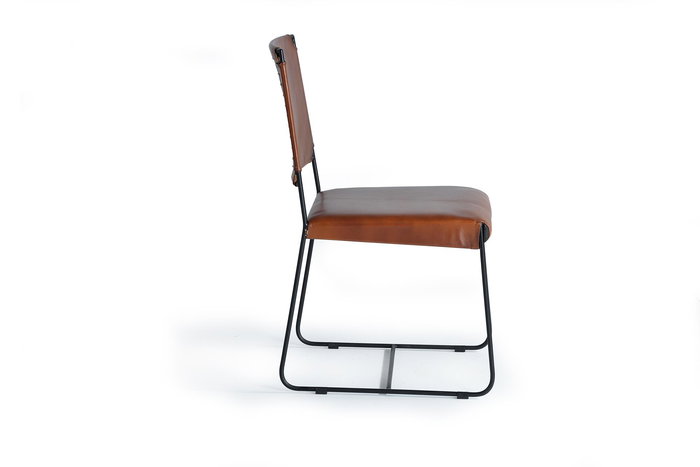 GINER Y COLOMER - Lot de 2 chaises design en cuir marron avec piètement en métal, pour salle à manger ou bureau