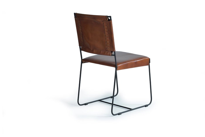GINER Y COLOMER - Lot de 2 chaises design en cuir marron avec piètement en métal, pour salle à manger ou bureau