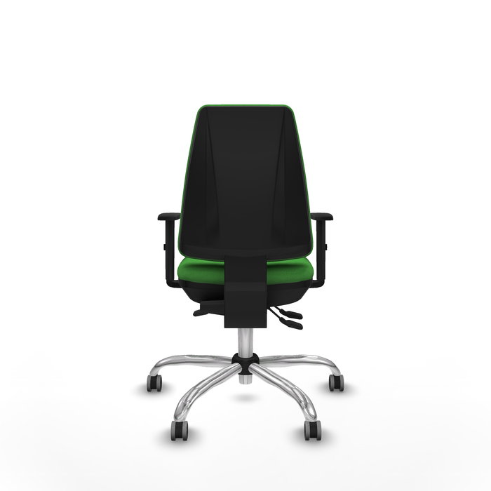 Chaise Elche Asynchrone Tissu Vert Structure chromée Accoudoir 1D Sans appui-tête Roulettes 65mm pour moquette