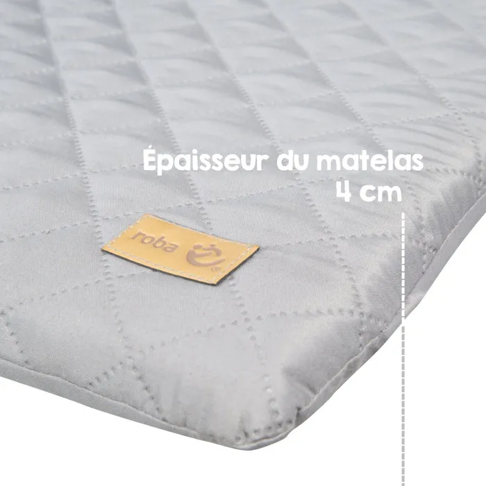 Roba Matelas à langer Style, visage d'ours Sammy 85 x 75 cm, gris argenté, doux et imperméable avec bords surélevés