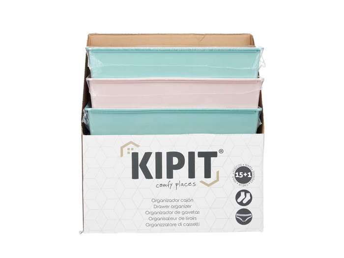 KIPIT Organisateur de tiroir 16 compartiments rose vert 33x9x49 cm (Set de 6)