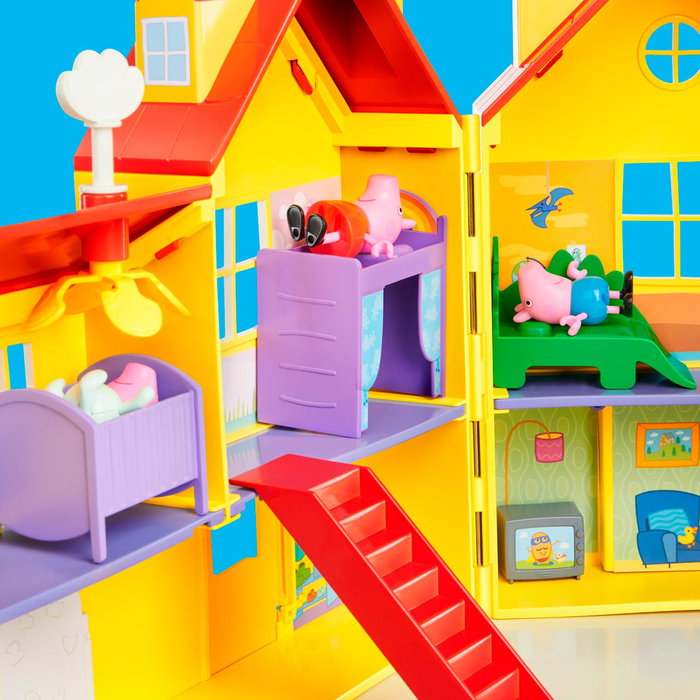 Hasbro Peppa Pig Maison Familiale Grande Maison de Jeu 2 Étagères 7 Pièces 80 cm avec Figurines Peppa, George et Bébé Evie - Jouet Enfant +3 Ans