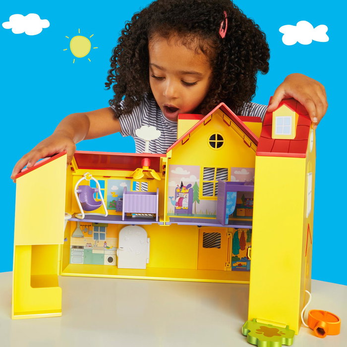 Hasbro Peppa Pig Maison Familiale Grande Maison de Jeu 2 Étagères 7 Pièces 80 cm avec Figurines Peppa, George et Bébé Evie - Jouet Enfant +3 Ans