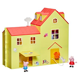 Hasbro Peppa Pig Maison Familiale Grande Maison de Jeu 2 Étagères 7 Pièces 80 cm avec Figurines Peppa, George et Bébé Evie - Jouet Enfant +3 Ans