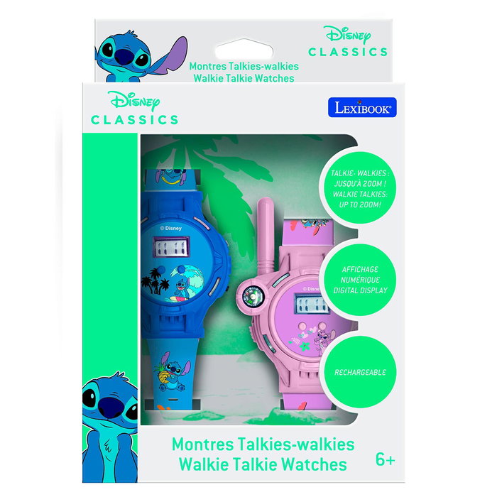 Lexibook Disney Stitch - Montre Walkie-Talkie pour Enfants avec Licence Stitch - Portée 200 m, Micro intégré et Réducteur de Bruit - Recommandé +6 ans - Réf. Dmwtw1D Lexibook Disney Stitch - Montre Walkie-Talkie pour Enfants avec Licence Stitch - Portée 200 m, Micro intégré et Réducteur de Bruit - Recommandé +6 ans - Réf. Dmwtw1D