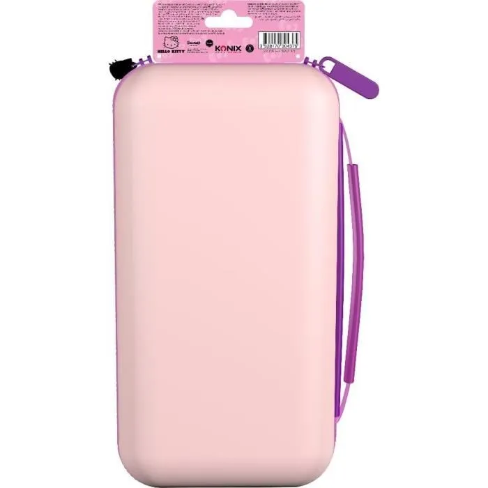 Konix Housse de protection et transport Nintendo Switch avec motif Hello Kitty 3D rose - Compatible Switch 2, Switch et OLED - Avec filet à accessoires et 8 compartiments pour jeux