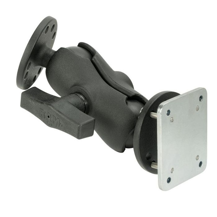 RAM Mounts Support de fixation pour tableau de bord à perçage avec plaque de renfort RAM-101-B, bras court taille C, aluminium marine et acier, compatibilité AMPS RAM Mounts Support de fixation pour tableau de bord à perçage avec plaque de renfort RAM-101-B, bras court taille C, aluminium marine et acier, compatibilité AMPS