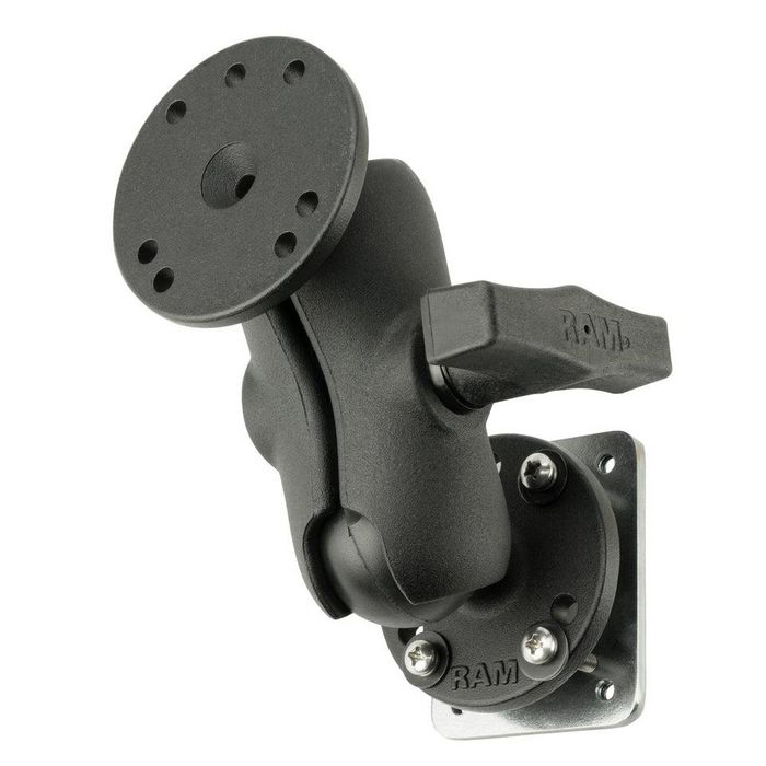 RAM Mounts Support de fixation pour tableau de bord à perçage avec plaque de renfort RAM-101-B, bras court taille C, aluminium marine et acier, compatibilité AMPS RAM Mounts Support de fixation pour tableau de bord à perçage avec plaque de renfort RAM-101-B, bras court taille C, aluminium marine et acier, compatibilité AMPS