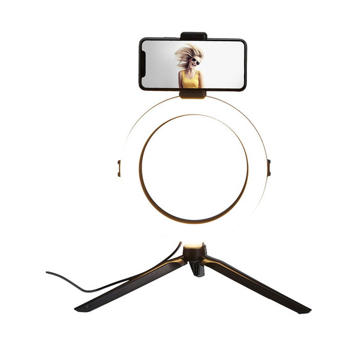 BeMIX Trépied Selfie avec Anneau Lumineux LED 72 LEDs de 20 cm - 3 Niveaux de Luminosité, Compatible Smartphones