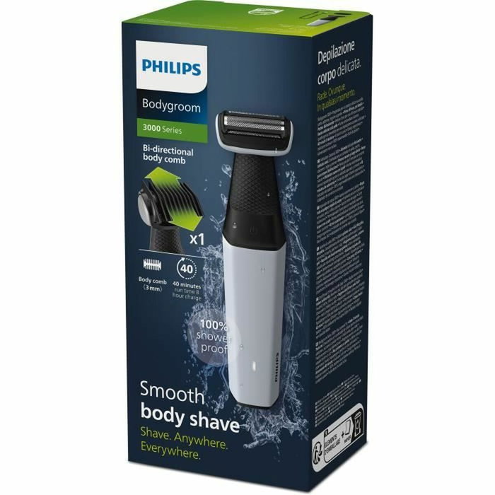 Philips Bodygroom Série 3000 BG3007/01 - Tondeuse et rasoir corporel étanche, Gris Philips Bodygroom Série 3000 BG3007/01 - Tondeuse et rasoir corporel étanche, Gris