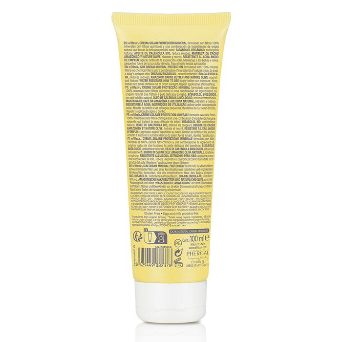 E'Lifexir Crème Solaire Minérale SPF50+ pour Bébés et Peaux Sensibles, Protection UVA/UVB/IR-A, Résistante à l'Eau, 100 ml