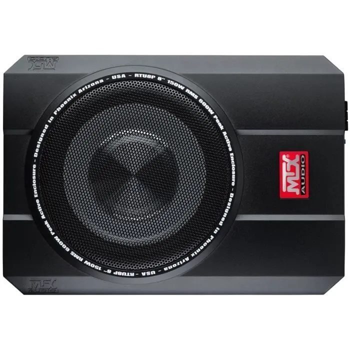 MTX Audio RTU8P - Caisson de basses amplifié, subwoofer 20 cm (8"), 150W RMS (600W max), télécommande EBC, filtre actif 50-150Hz, châssis aluminium