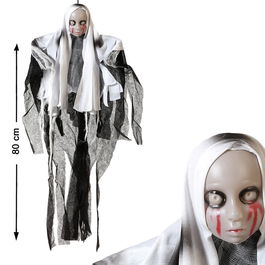 Poupée effrayante avec robe blanche et détails sanglants de 80 cm pour Halloween et décoration