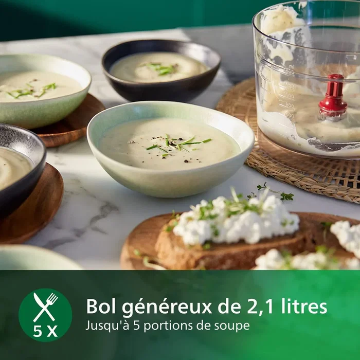 Philips Viva HR7510/10 Robot de cuisine multifonction 800W, bol 2.1L, 29 fonctions, disque râpe-tranche réversible inox, technologie PowerChop, Noir