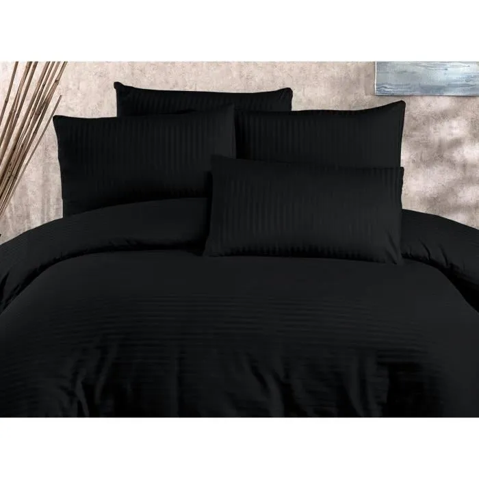 Parure de Lit King Size - Housse de Couette 220 x 240 cm et 2 Taies d'Oreiller 60 x 60 cm - Coton 80%, Polyester 20% - Noir