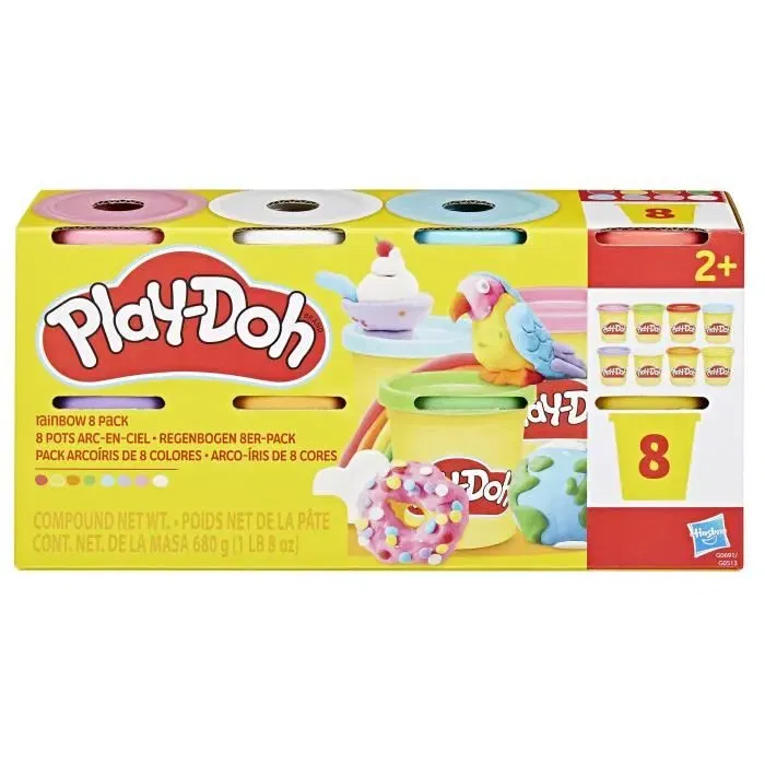 Play-Doh Pâte à modeler, 8 couleurs arc-en-ciel dans des pots de 85 g, référence Playdoh