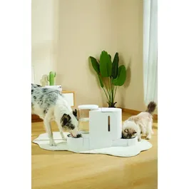 M Pets DUPLO - Distributeur Automatique de Nourriture et d'Eau pour Animal de Compagnie - 1.3 kg / 3 L - Bols Inox Amovibles - Dimensions 40 x 16.2 x 29.1 cm - Blanc