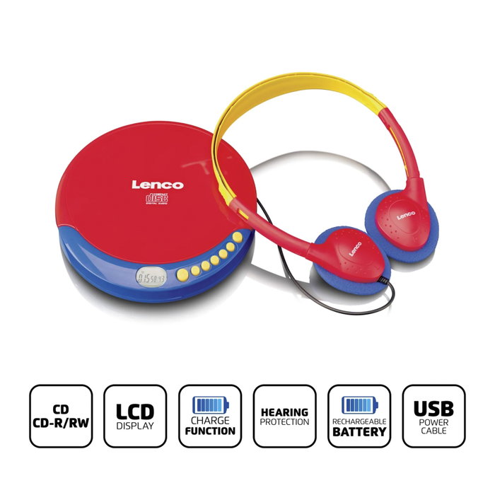 Lenco CD-021KIDS Lecteur CD portable multicolore avec casque