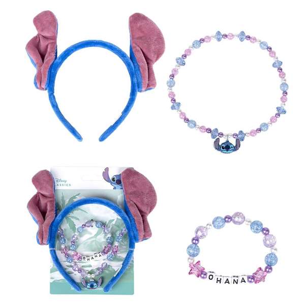 CERDÁ - Kit de bijoux 3 pièces Stitch (bracelet, collier et diadème) 12.5 x 19.0 x 1.0 cm - Dès 3 ans