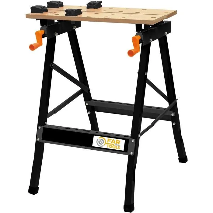 Fartools WB 100 - Établi pliant réglable en bois et métal - Capacité 100 kg, Hauteur 83 cm - Pour atelier et petits espaces