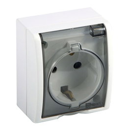 Simon Base de surface Schuko 2P+T Aquarius blanc avec couvercle transparent