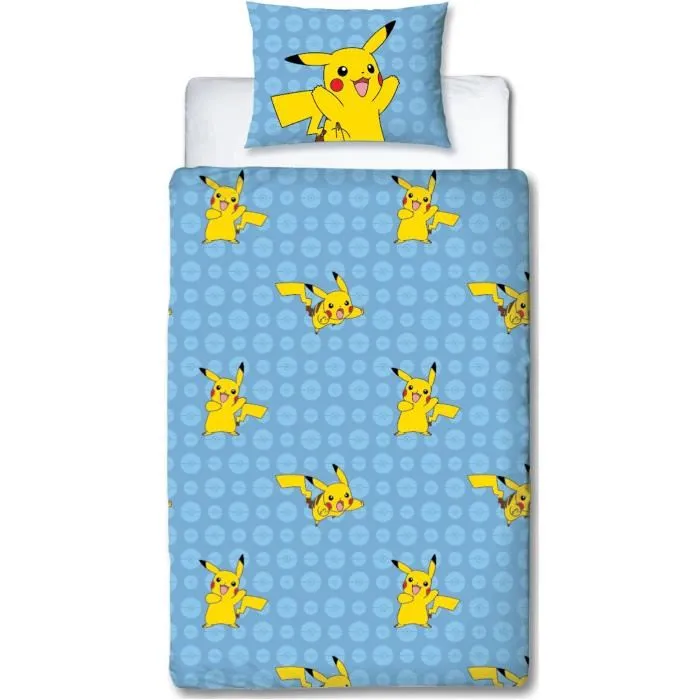 Pokemon Parure de lit réversible Microfibre - Motif Battle - Housse de couette 140x200 cm avec taie d'oreiller 63x63 cm