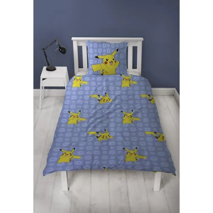 Pokemon Parure de lit réversible Microfibre - Motif Battle - Housse de couette 140x200 cm avec taie d'oreiller 63x63 cm