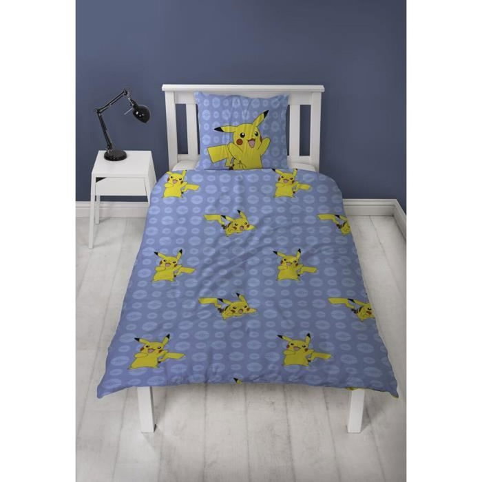 Pokemon Parure de lit réversible Battle en microfibre, 140x200 cm avec taie 63x63 cm