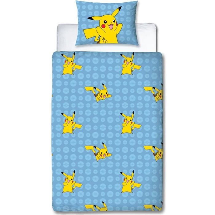Pokemon Parure de lit réversible Battle en microfibre, 140x200 cm avec taie 63x63 cm