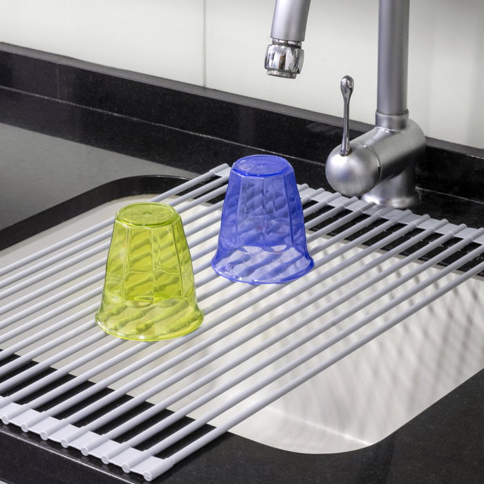 Emuca Egouttoir flexible et enroulable en silicone, acier et plastique, gris Emuca Egouttoir flexible et enroulable en silicone, acier et plastique, gris