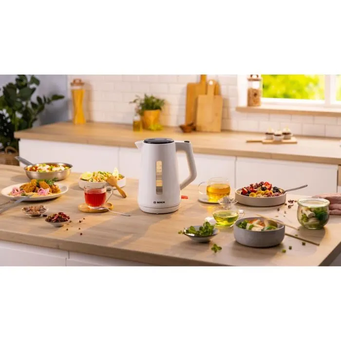 Bosch TWK1M121 MyMoment Bouilloire électrique, 2400W, 1.7L, blanc, base 360°, rangement cordon, filtre amovible, 3 sécurités