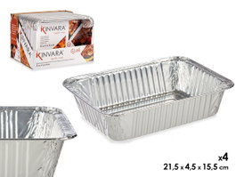 Kinvara Set de 4 plateaux rectangulaires en aluminium 22 x 15,6 x 6 cm argent 900 ml (Set de 24)