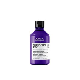 L'Oréal Professionnel Shampooing Keratin Alpha Sleek sans sulfates 300 ml - Pour cheveux lisses et brillants, réduit frisottis et volume