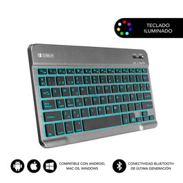 Subblim KBT-SMBL31 - Clavier Bluetooth 3.0 sans fil pour tablette/smartphone/PC, rétroéclairé 7 couleurs, design ultra-fin, QWERTY espagnol