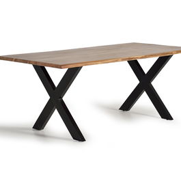 GINER Y COLOMER Table de salle à manger en bois d'acacia naturel avec piètement métal noir - 160 x 100 x 78 cm (LxPxH), 35 mm d'épaisseur, nécessite assemblage