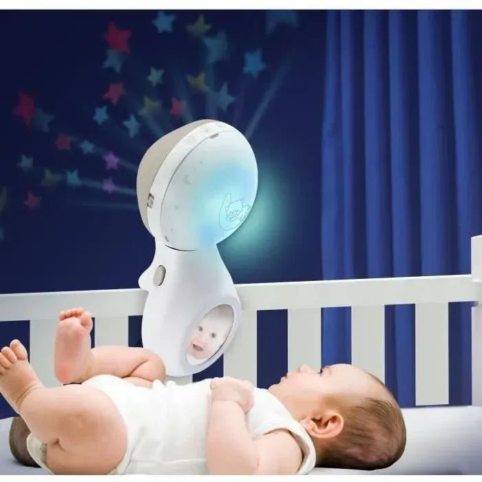 Infantino 4915 - Mobile Musical 3 en 1 Évolutif Douce Nuit avec Veilleuse, Lampe à Poser, Miroir et Réglage Volume - Blanc