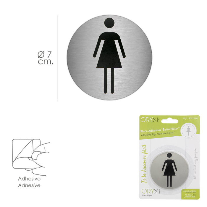 ORYX Plaque Adhésive de Toilettes « Femme » en Acier Inoxydable Ø 7 cm