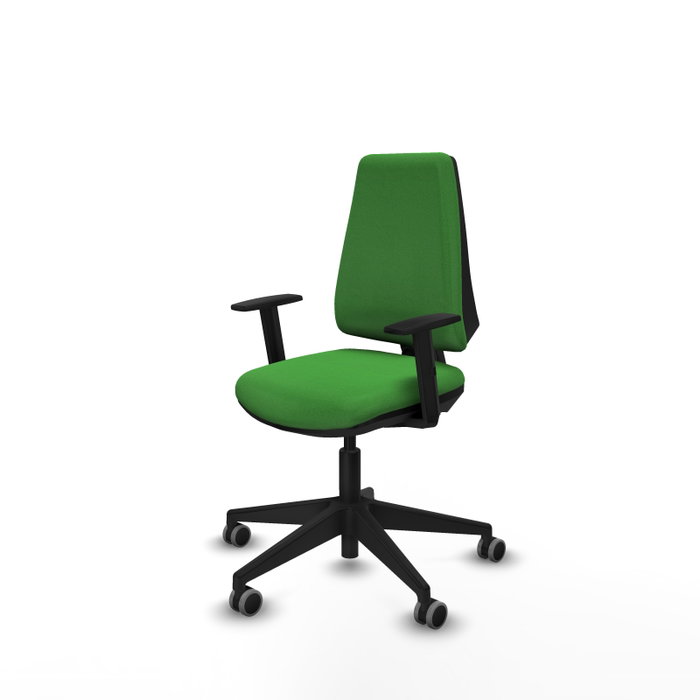 Chaise Elche Contact permament de base Tissu Vert Base pyramidale noire Accoudoir 1D Sans appui-tête Roulettes 65mm pour moquette