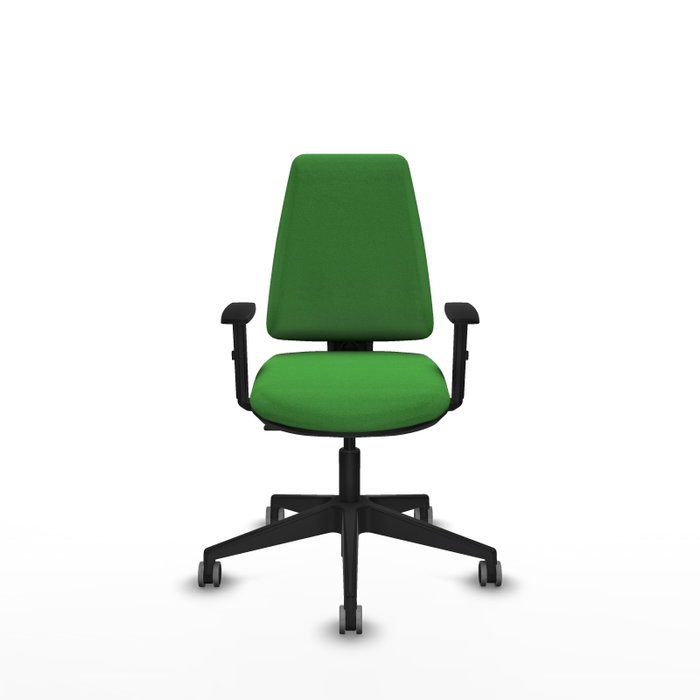 Chaise Elche Contact permament de base Tissu Vert Base pyramidale noire Accoudoir 1D Sans appui-tête Roulettes 65mm pour moquette