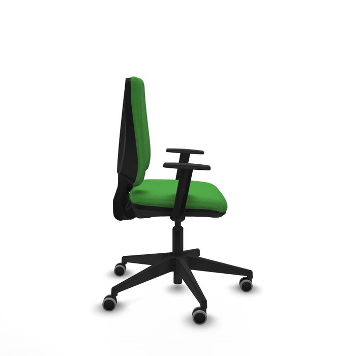 Chaise Elche Contact permament de base Tissu Vert Base pyramidale noire Accoudoir 1D Sans appui-tête Roulettes 65mm pour moquette