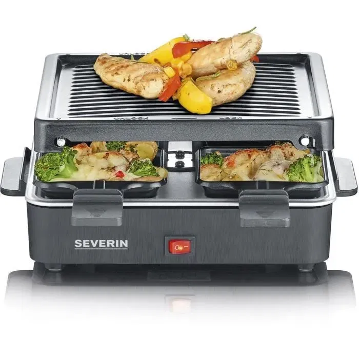 Severin RG2370 Appareil à Raclette et Grill Compact 21 x 21 cm, Plaque Antiadhésive, 600 W, Pour Jusqu'à 4 Personnes