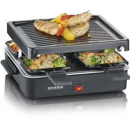 Severin RG2370 Appareil à Raclette et Grill Compact 21 x 21 cm, Plaque Antiadhésive, 600 W, Pour Jusqu'à 4 Personnes