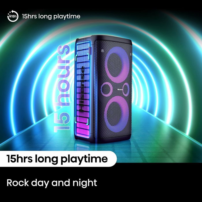 Hisense - Enceinte nomade Bluetooth, 300 W, autonomie 15 heures, design robuste